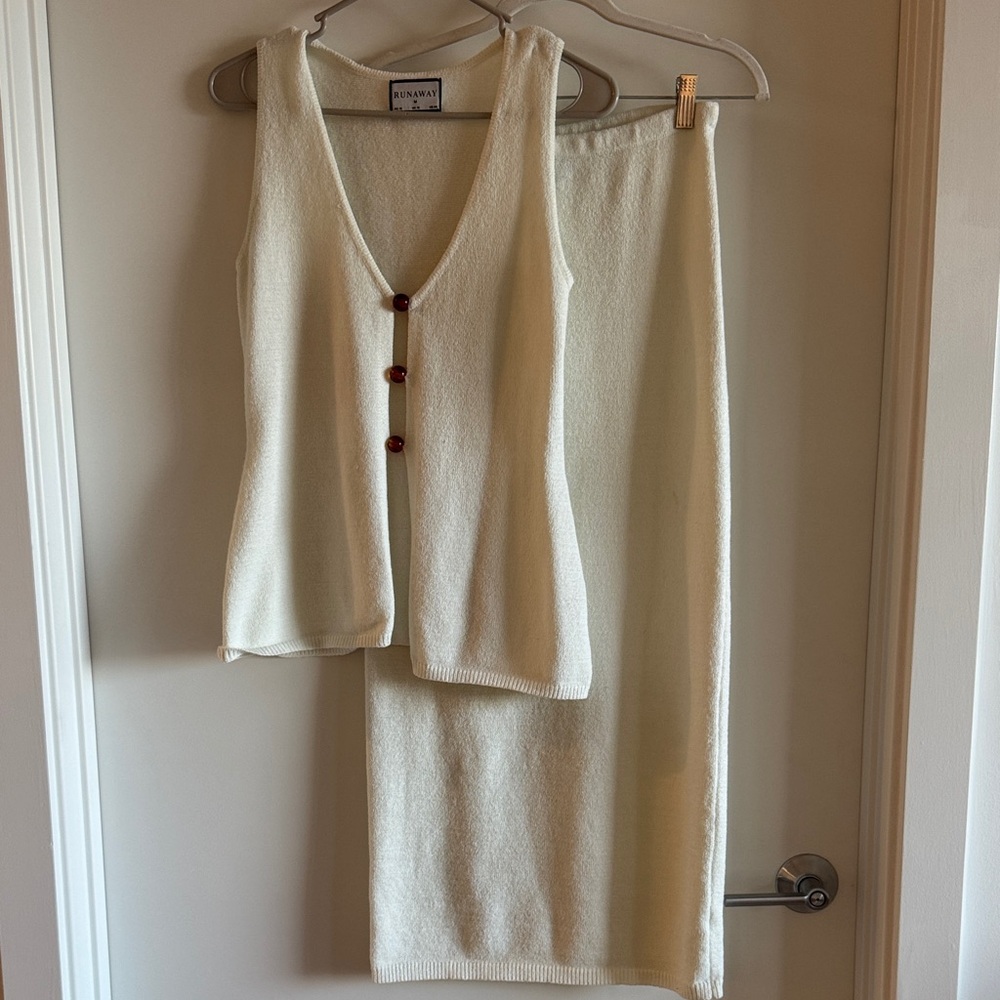 Runaway The Label White Knit Skirt Set with Button Detail